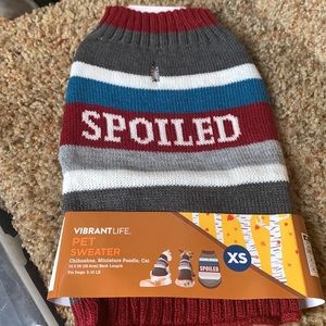 New Pet sweater striped with the word  SPOILED size XS